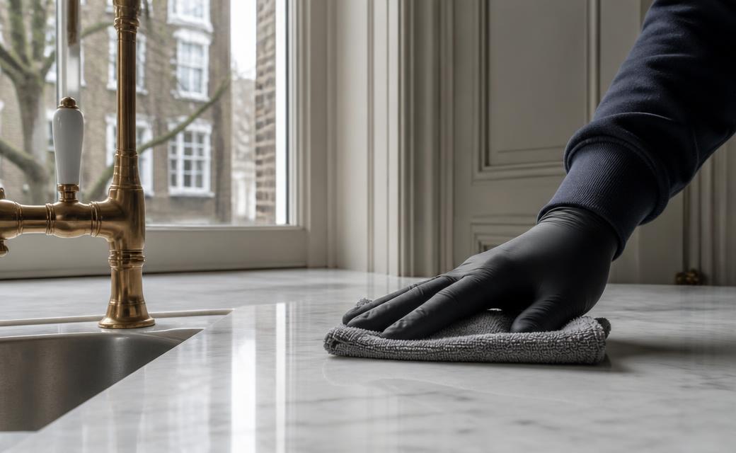 Professional cleaning detail in a London townhouse kitchen